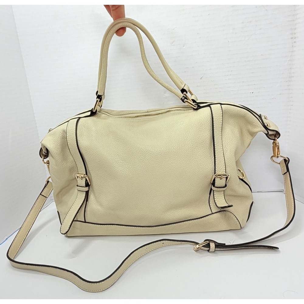 Ora Delphine Adele Satchel Ivory Pebbled Leather Shoulder Crossbody Bag